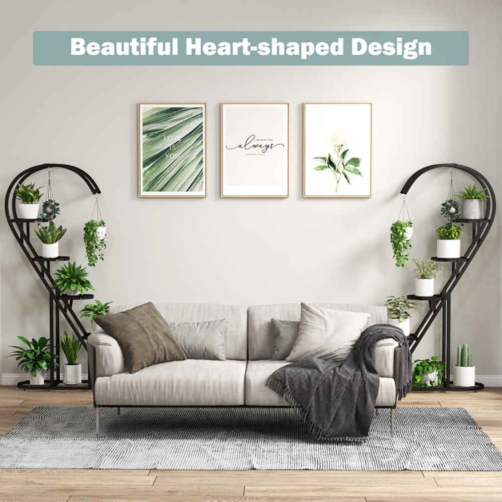 5-Tier Metal Plant Stand with Hanging Hooks | 2-Pack, 58" Tall, Indoor & Outdoor Flower Rack
