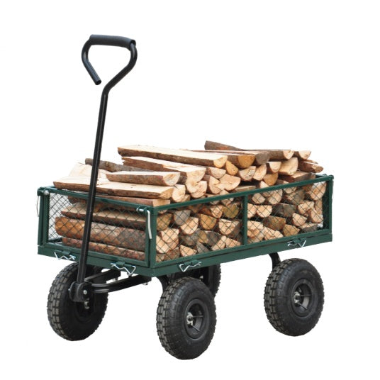 660 lbs Heavy Duty Steel Garden Wagon Cart | 10" Air Tires, 180° Swivel Handle, Removable Sides, Black