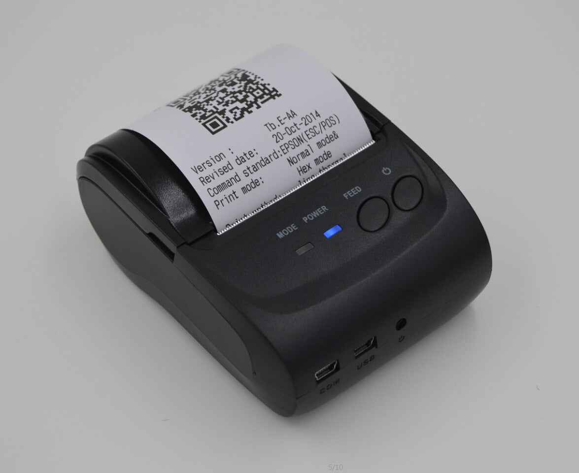 Mini Portable Bluetooth Thermal Receipt Printer | ESC/POS | 90mm/sec | 203dpi | USB/BT/Serial | Dark Grey