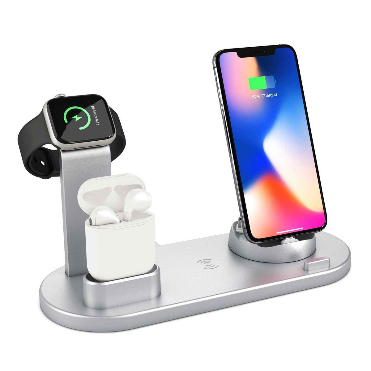 5-in-1 Wireless Charging Station 15W – Apple Watch, iPhone 8–15, AirPods, Samsung & Android, 360° Rotating Interfaces (5 Colors)