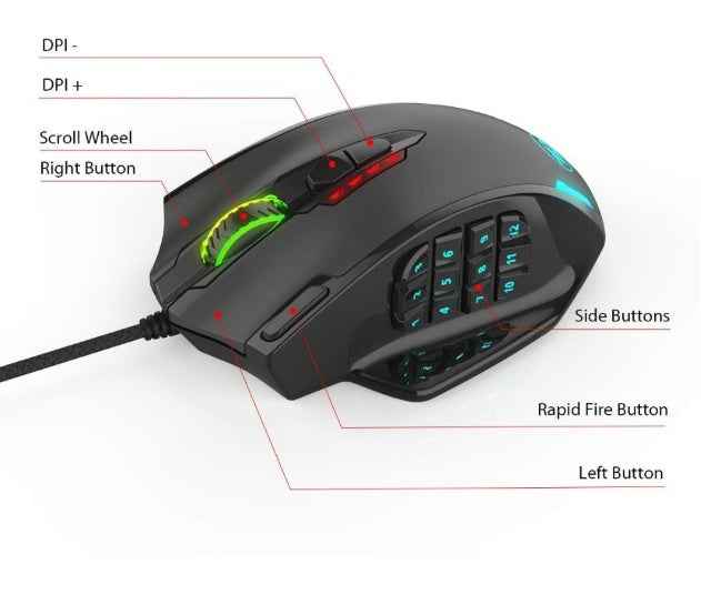 Redragon M908 Impact RGB Gaming Mouse | 500–12400 DPI, Adjustable Weight, Ergonomic | Black