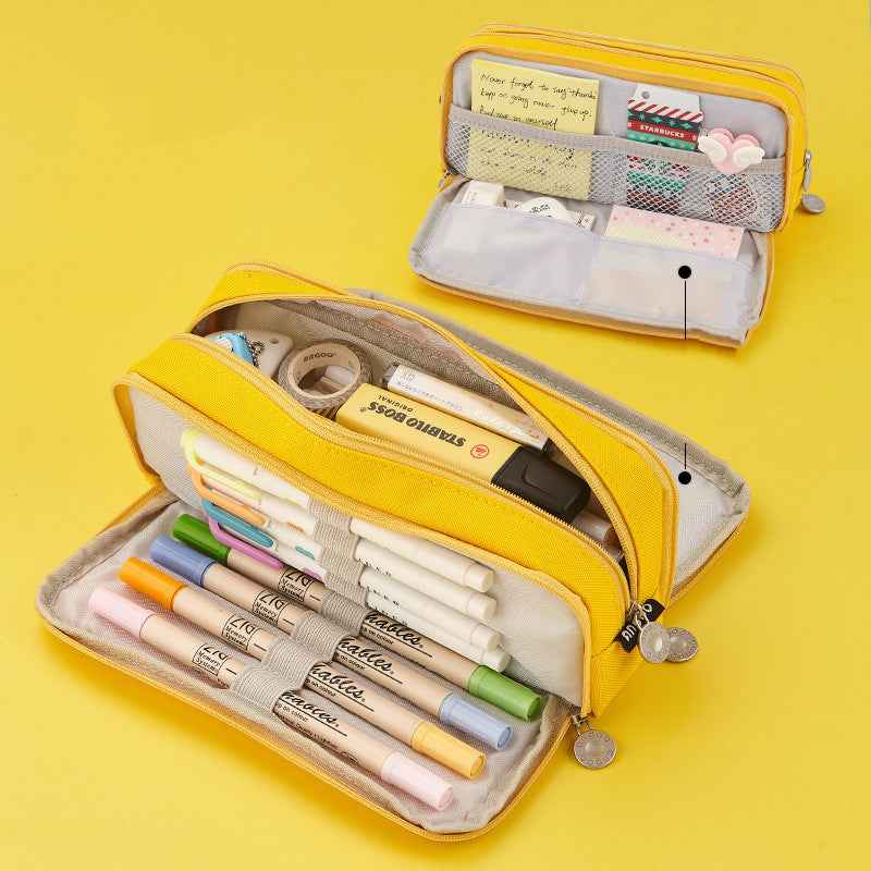 Oxford Cloth Pencil Case & Stationery Bag | Square, Medium-Soft | 21×9cm | Blue, Pink, Yellow