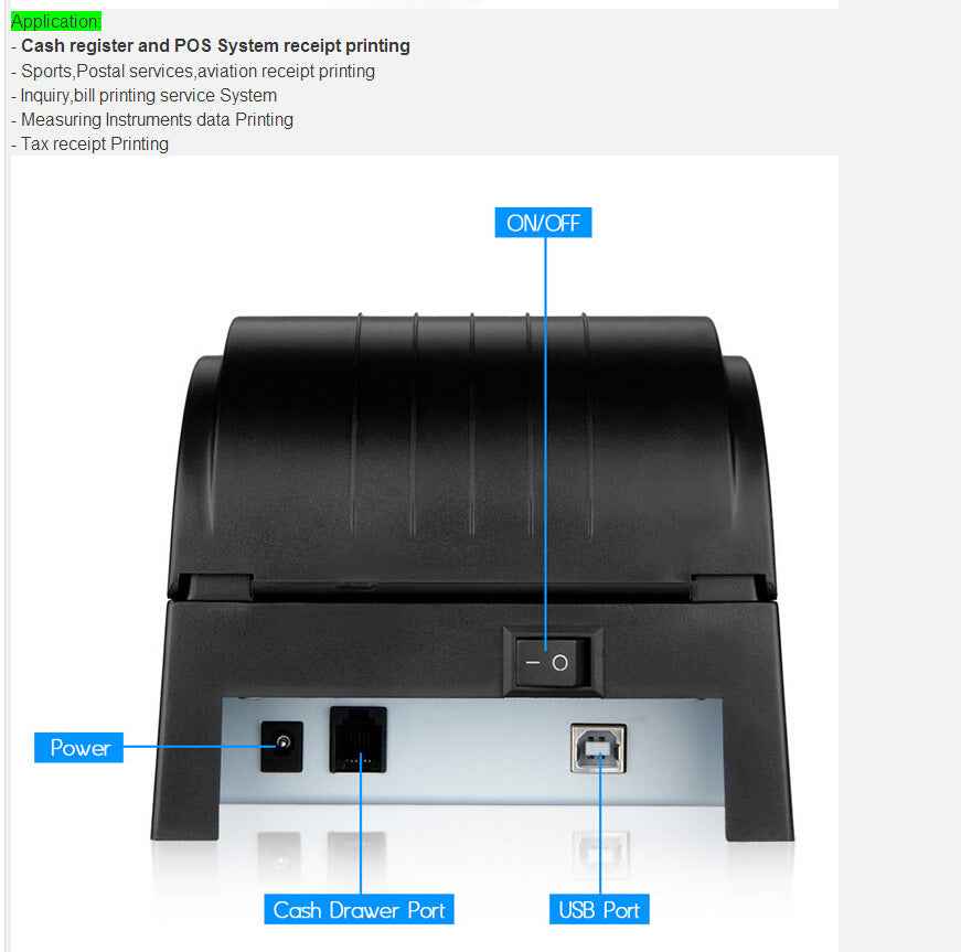 POS-5890T USB Thermal Receipt Printer | 58mm | DC 12V | Windows | Retail, Cafe & Restaurant | Black