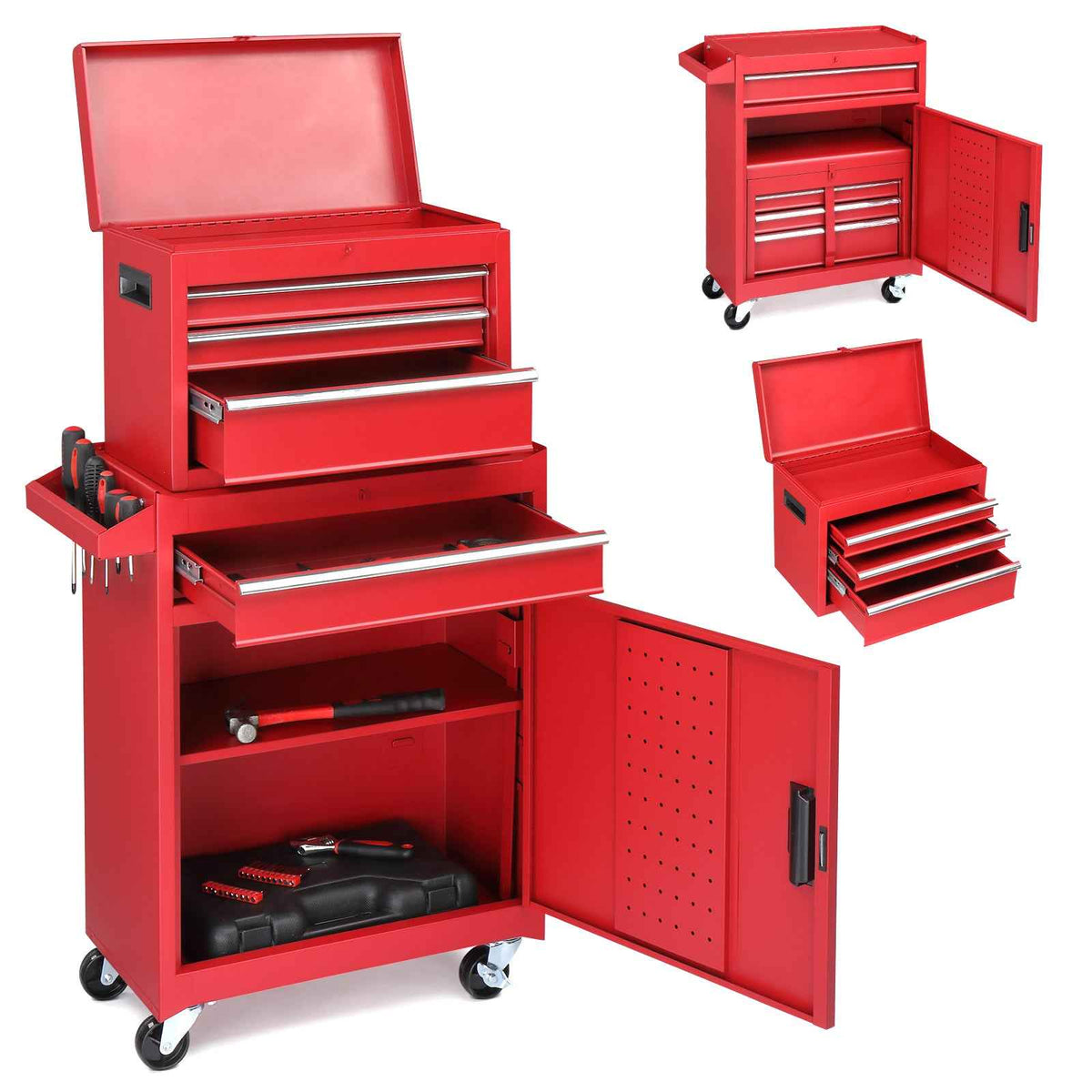 4-Drawer Lockable Steel Tool Cart & Cabinet Combo | 330 lbs, Rolling | SUNSHINE EMPIRE