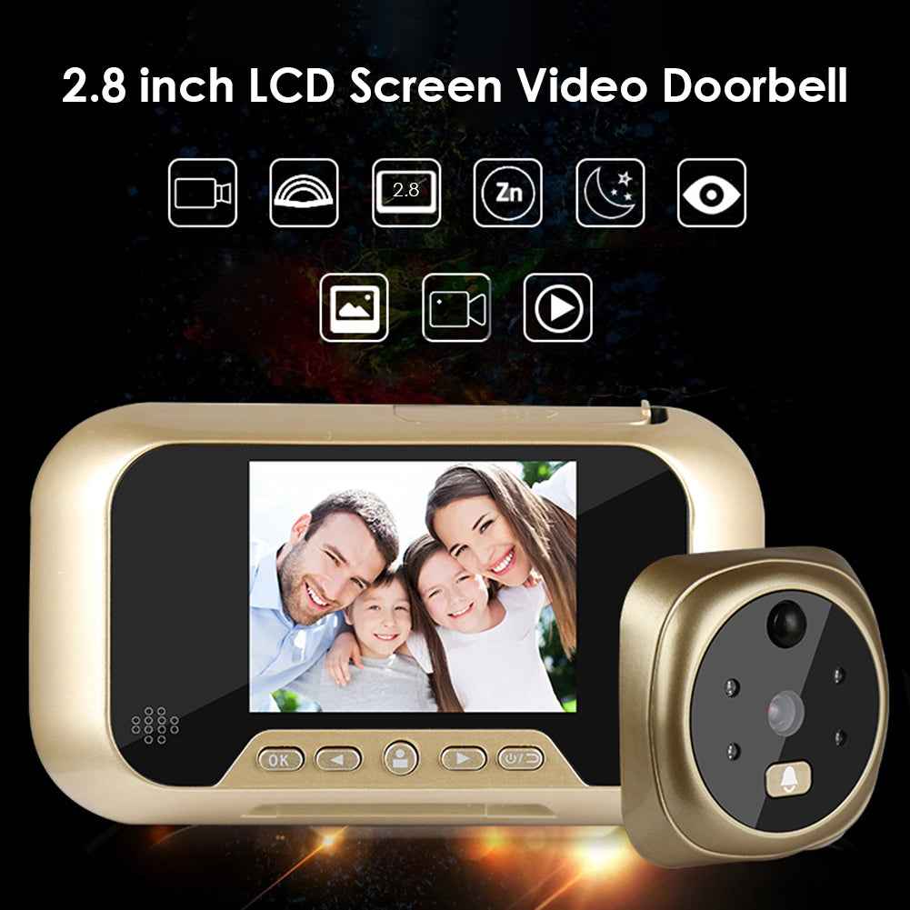 2.8" Smart Video Peephole Doorbell | 3MP | 120° Wide Angle | IR Night Vision | Doorbell | Gold