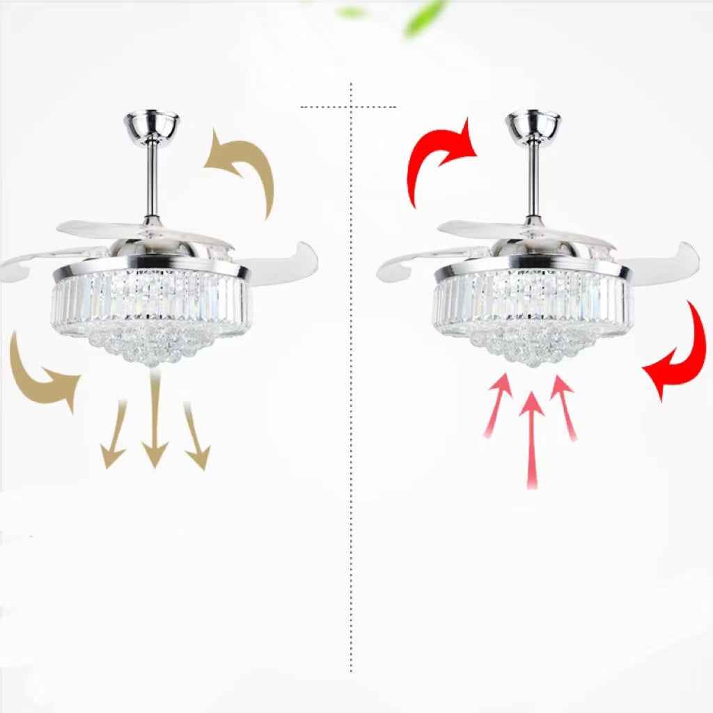 European Crystal LED Ceiling Fan with Stepless Dimming | 36", 42" & 48", Chrome & Gold, ABS Blades, Variable Frequency