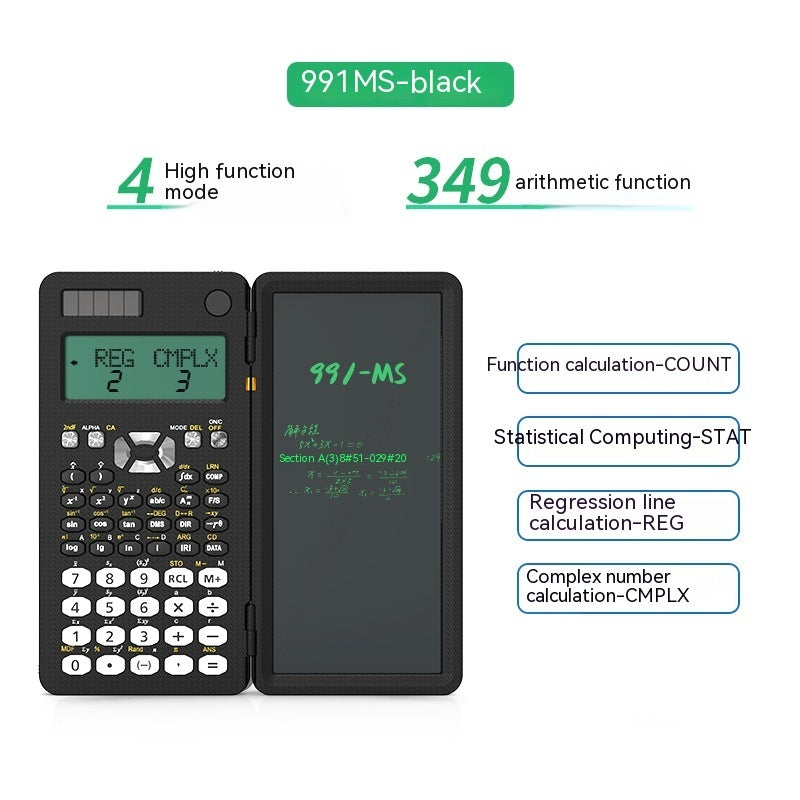 2-in-1 Foldable Scientific Calculator & LCD Writing Tablet | Reusable Notepad | Eye-Care Screen | MS349, ES417 & CNX498 | English & Chinese