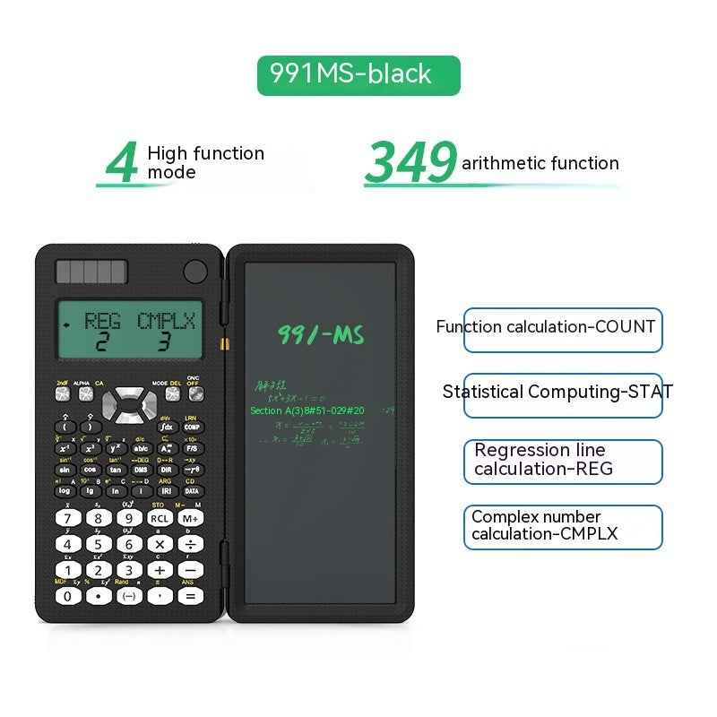 2-in-1 Foldable Scientific Calculator & LCD Writing Tablet | Reusable Notepad | Eye-Care Screen | MS349, ES417 & CNX498 | English & Chinese