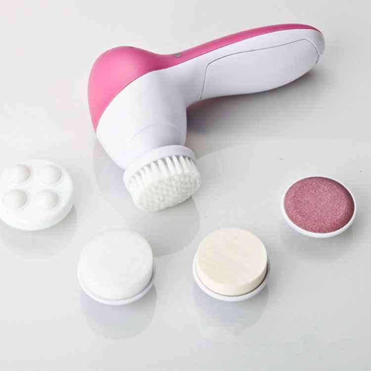 Electric Facial Cleansing Brush & Massager – 5 Attachments | 2-Speed | Blue & Pink | 1–3pc