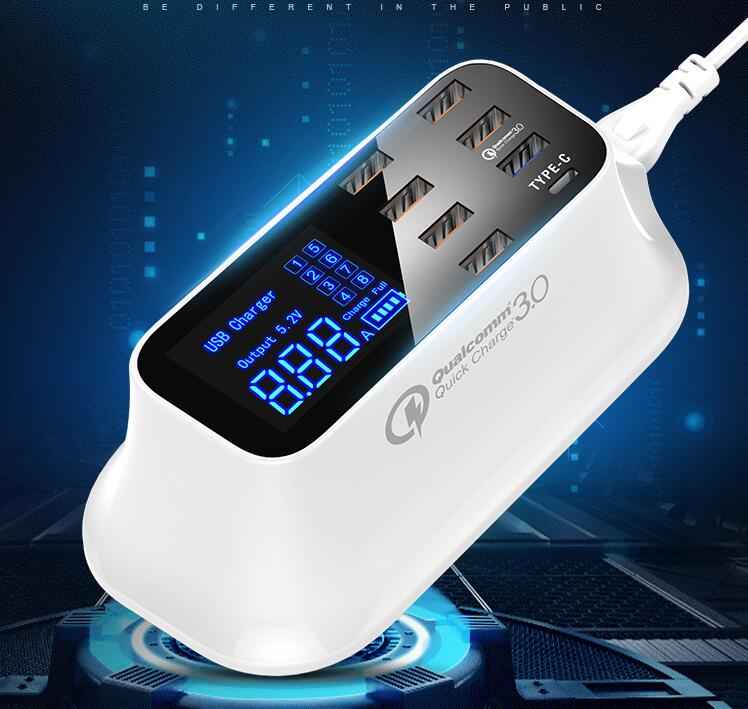 8-Port USB Charging Station – Quick Charge 3.0, Type-C & LED Display