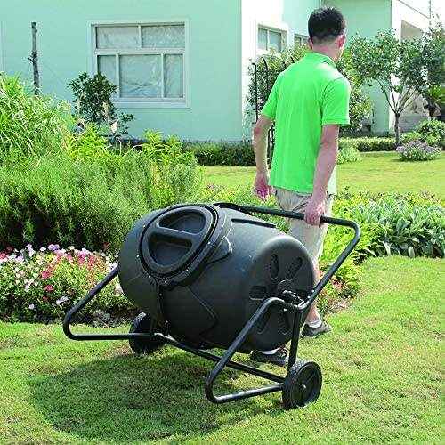 190L Rotary Compost Tumbler Bin | Aerobic Ventilation, Mixing Bar & Movable Wheels