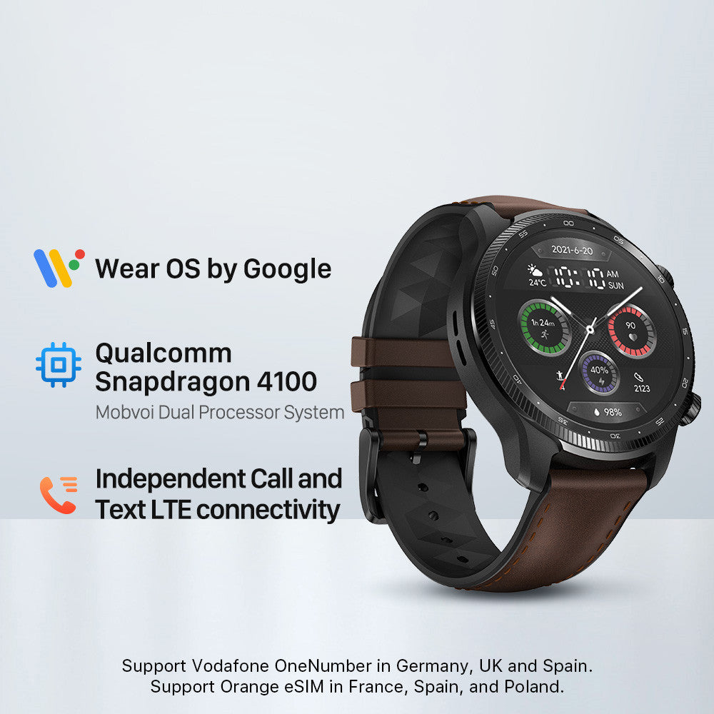 TicWatch Pro X Smartwatch – Wear OS, 4G eSIM, 1.39" AMOLED, NFC, GPS & IP68