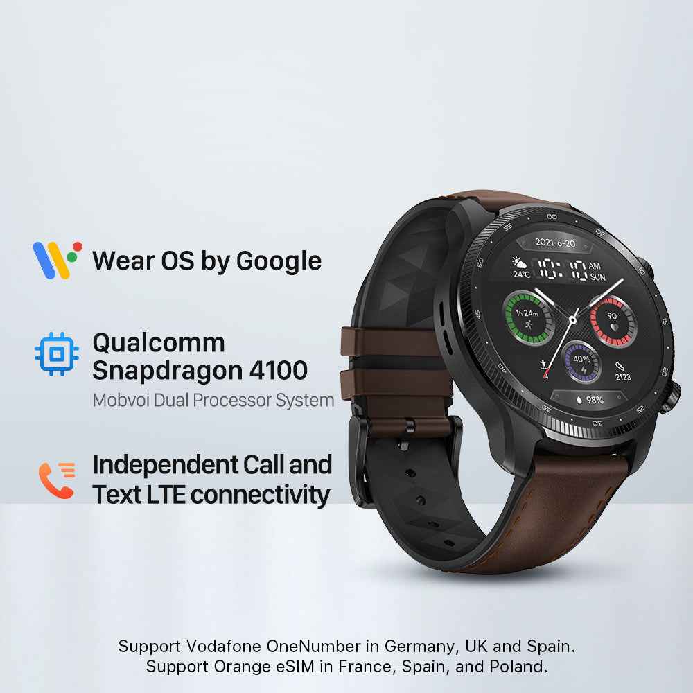 TicWatch Pro X Smartwatch – Wear OS, 4G eSIM, 1.39" AMOLED, NFC, GPS & IP68