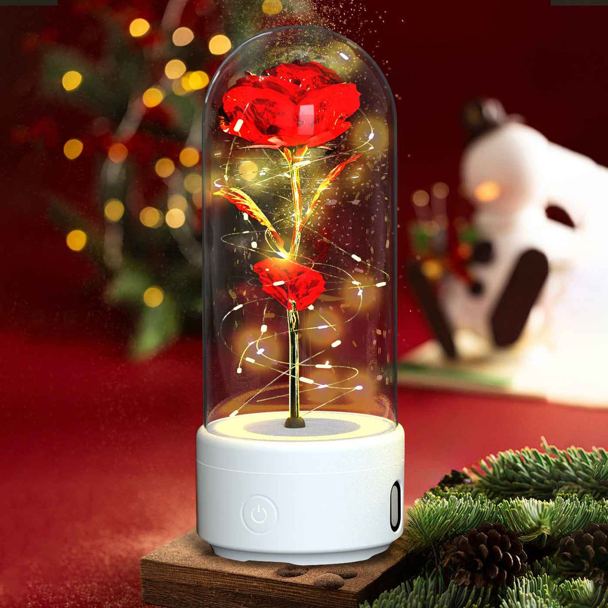 2-in-1 Eternal Rose LED Light & Bluetooth Speaker – Glass Dome | 10 Colour Combos | Gift