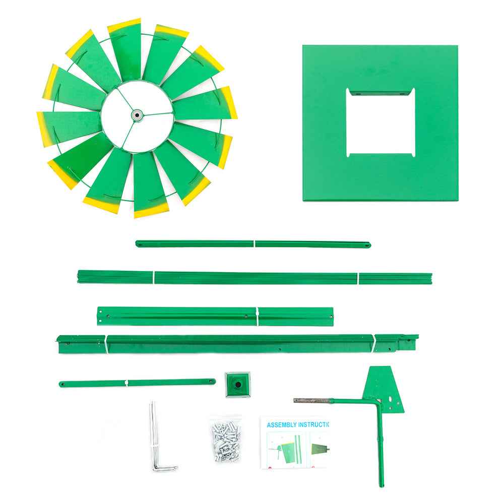 8ft Decorative Garden Windmill | 22" Wind Wheel, Ball Bearing, Weather-Resistant Steel, Green