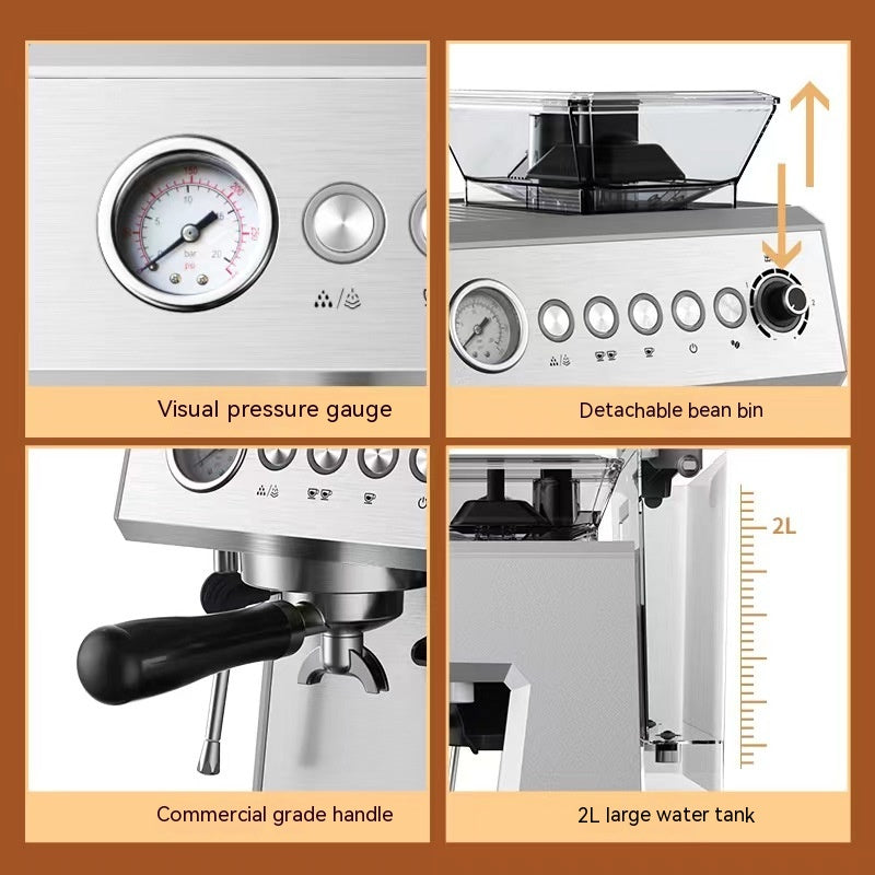 20 BAR Fully Automatic Espresso Machine | Built-in Grinder, 1350W, 2L Tank, Steam Frother, EU Plug, Silver Gray