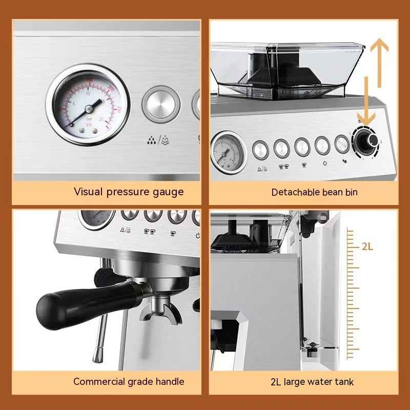 20 BAR Fully Automatic Espresso Machine | Built-in Grinder, 1350W, 2L Tank, Steam Frother, EU Plug