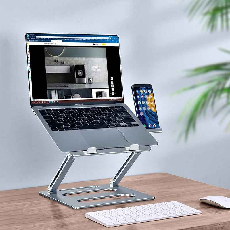 Aluminum Alloy Adjustable Laptop & Tablet Stand | 340mm Elevation | Ergonomic Lazy Bracket | Dark Grey & Silver