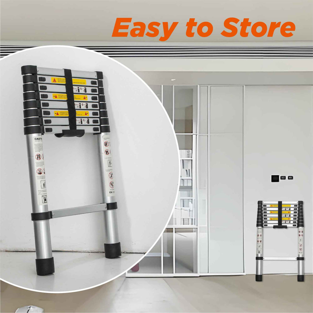 8.5ft Aluminum Telescoping Extension Ladder | 330 lbs, Collapsible, RV & Outdoor Use