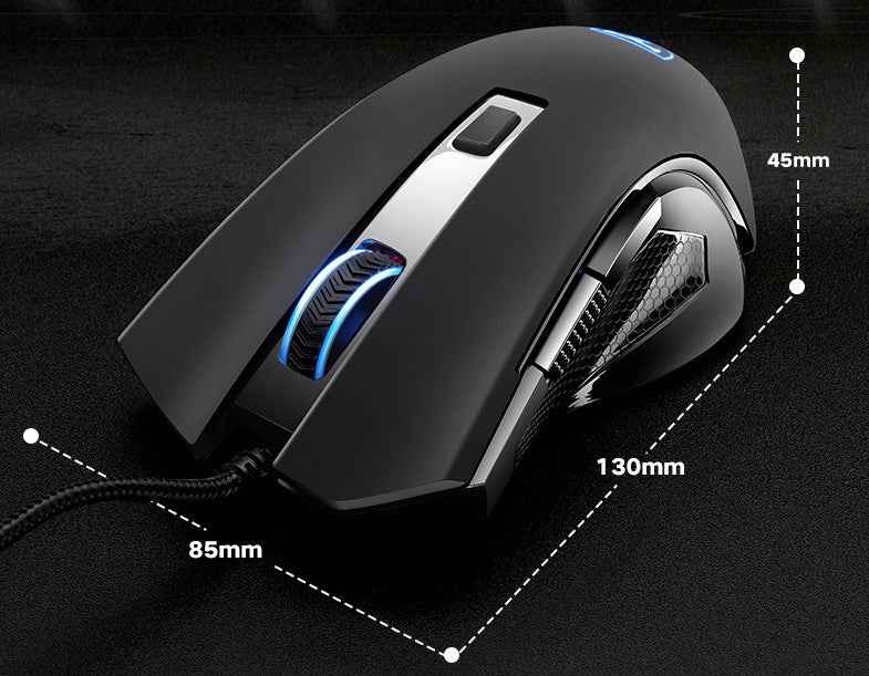 6-Button Wired USB Gaming Mouse | 8M Click Life | 130×85×45mm | Ergonomic | Black