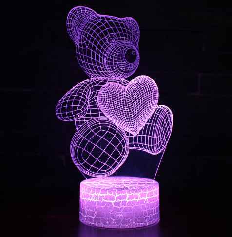 3D Acrylic LED Teddy Bear Night Light – 16 RGB | Remote & Touch | USB & Battery | Kids & Gift