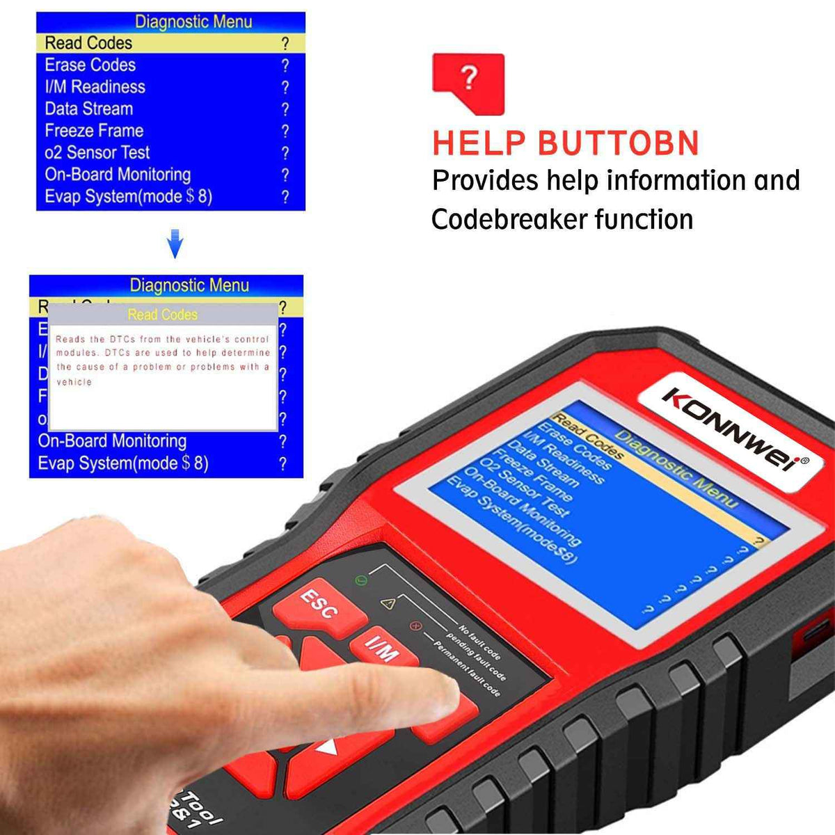 KONNWEI KW850 OBD2 / EOBD Car Diagnostic Scanner | All 10 Modes | CAN Bus | 8 Languages | 1996+ Vehicles
