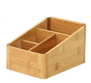 Bamboo Desktop Storage & Organiser Box | Natural Bamboo | Rounded Corners | Multi-Compartment | Desk Tidy | Home & Office | 3 Sizes