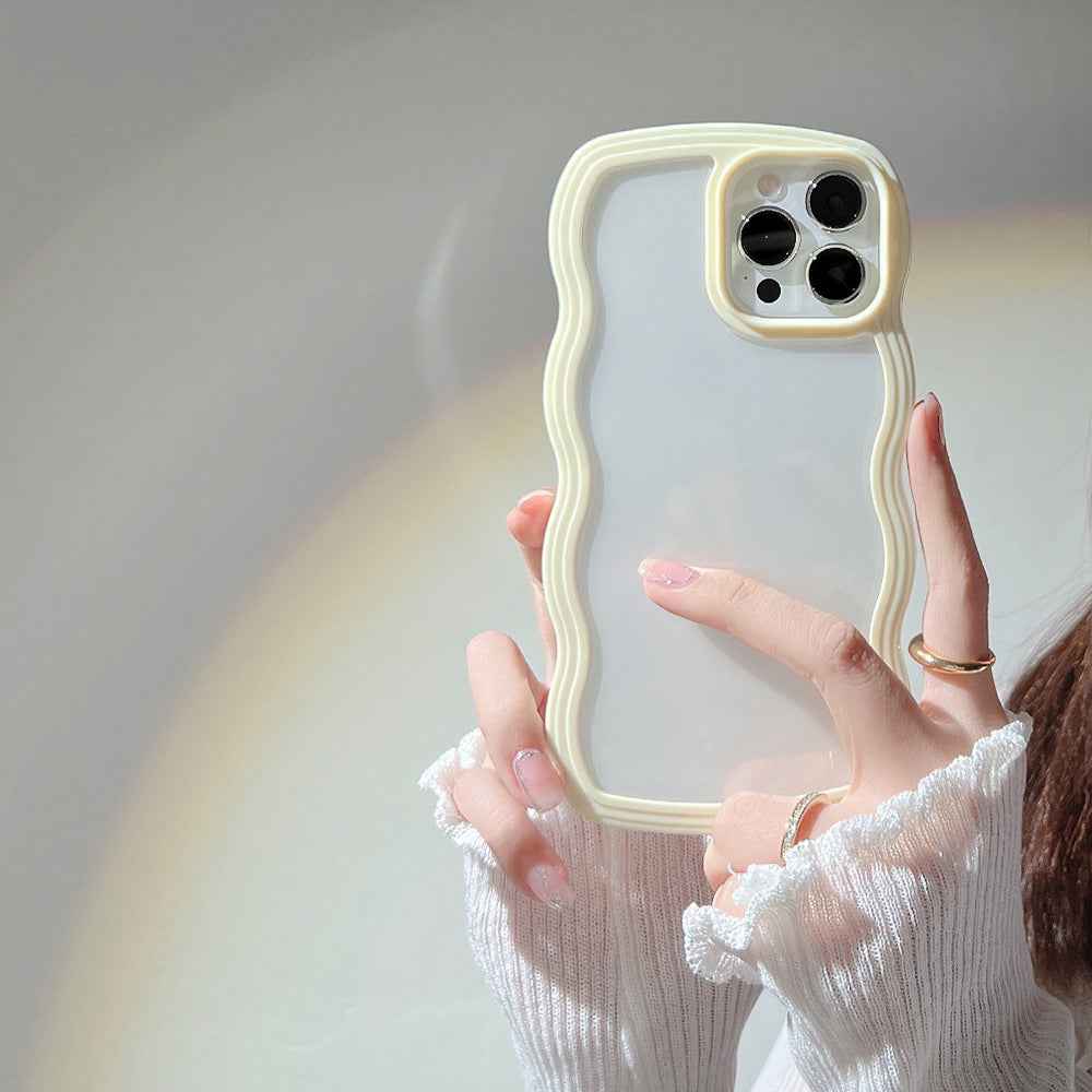 Wave Border Candy Color TPU iPhone Case – Solid Color, 3D Buttons, Heat Dissipation, iPhone X to 14 Pro Max (6 Colors)
