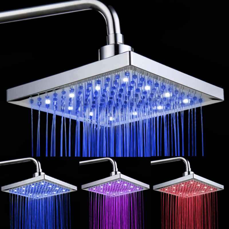 LED Colour-Changing Shower Head | Water-Powered | No Batteries | ABS Electroplated | 200×200mm | Tricolor & Round | Bathroom Upgrade