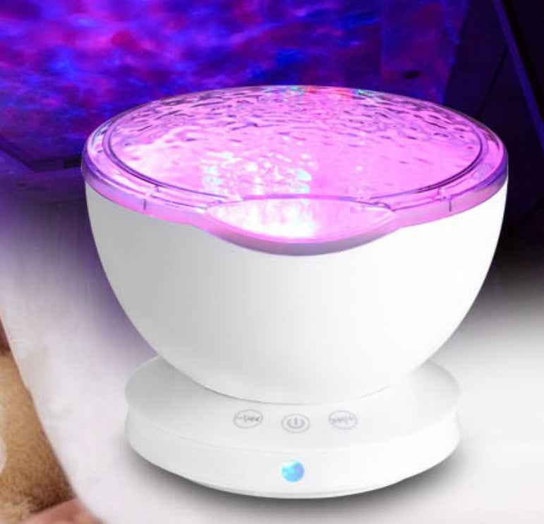 Ocean Wave Projector Night Light – Built-In Speaker | Remote | TF Card | USB & Battery | Aurora | Black & White