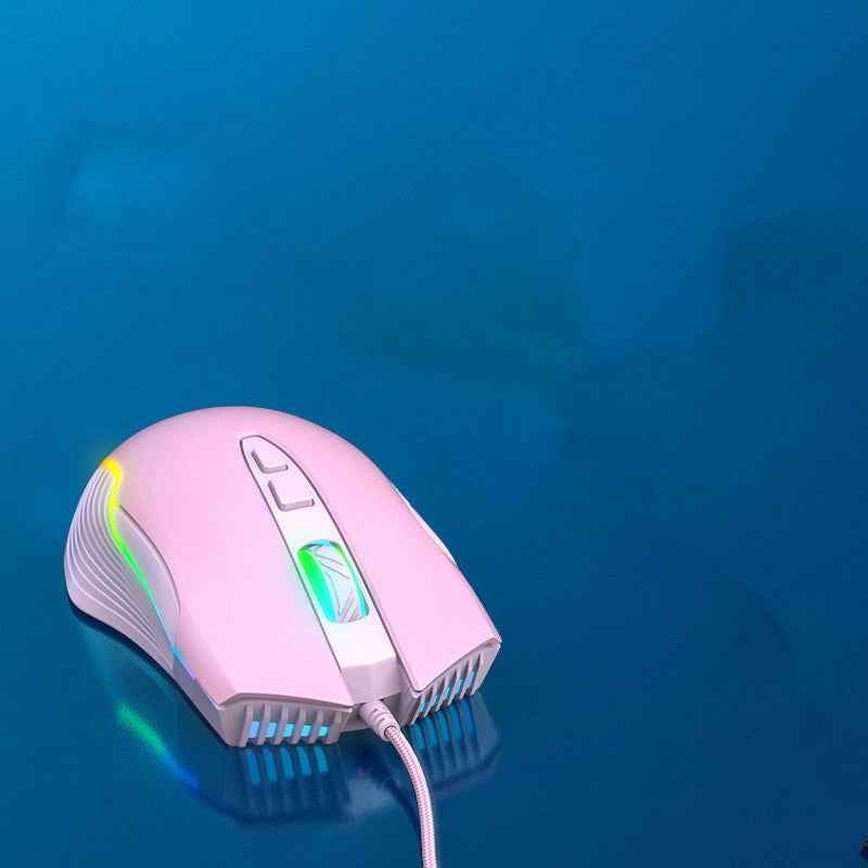 RGB Gaming Mouse | 7 Buttons, 800–6400 DPI, 4-Way Scroll, Ergonomic, Wired USB | Black & Pink