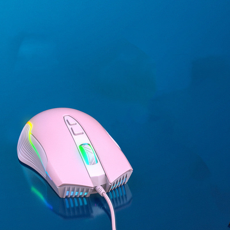 RGB Gaming Mouse | 7 Buttons, 800–6400 DPI, 4-Way Scroll, Ergonomic, Wired USB | Black & Pink