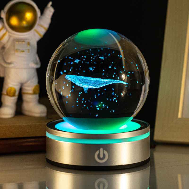 3D Inner Carving Crystal Ball Night Lamp – 8cm | USB | Colourful Gradient | Touch Base | 13 Designs