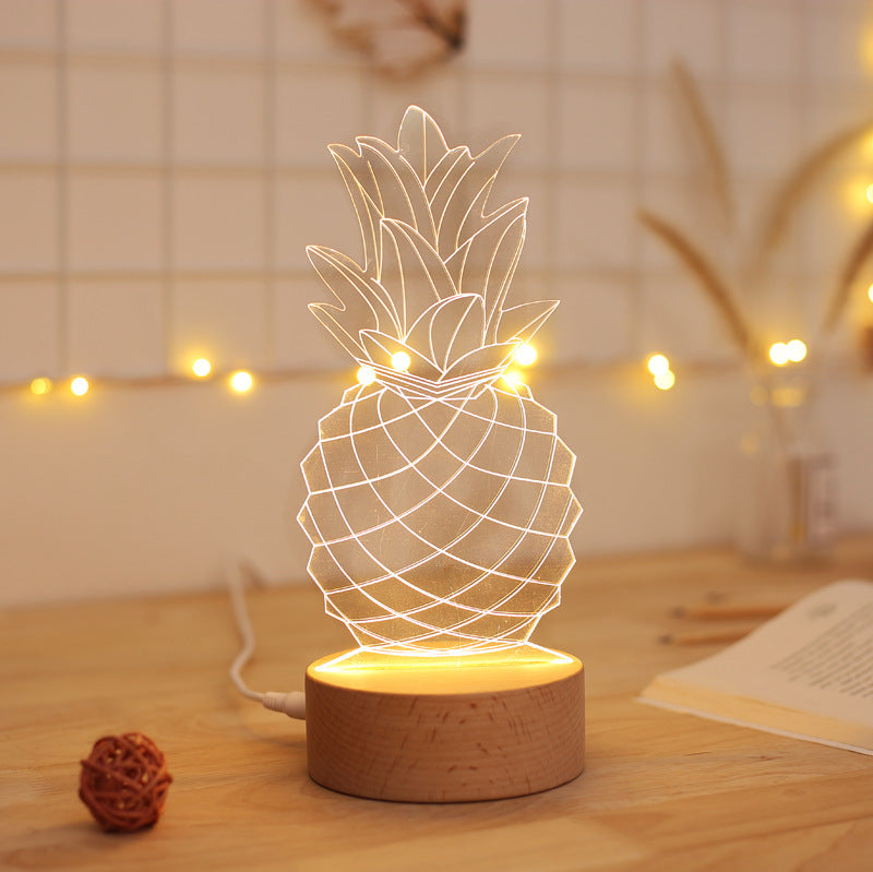 Wood & Acrylic Pineapple Night Light | USB | 1.6W | 5V | 24.5×10cm | Button & Dimmable Switch | Bedroom, Wedding & Party Decor | Gift