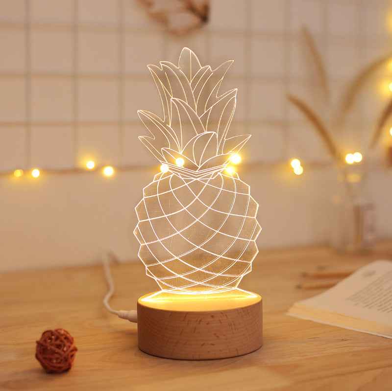 Wood & Acrylic Pineapple Night Light – USB | 1.6W | Dimmable | 24.5×10cm | Bedroom, Wedding & Gift