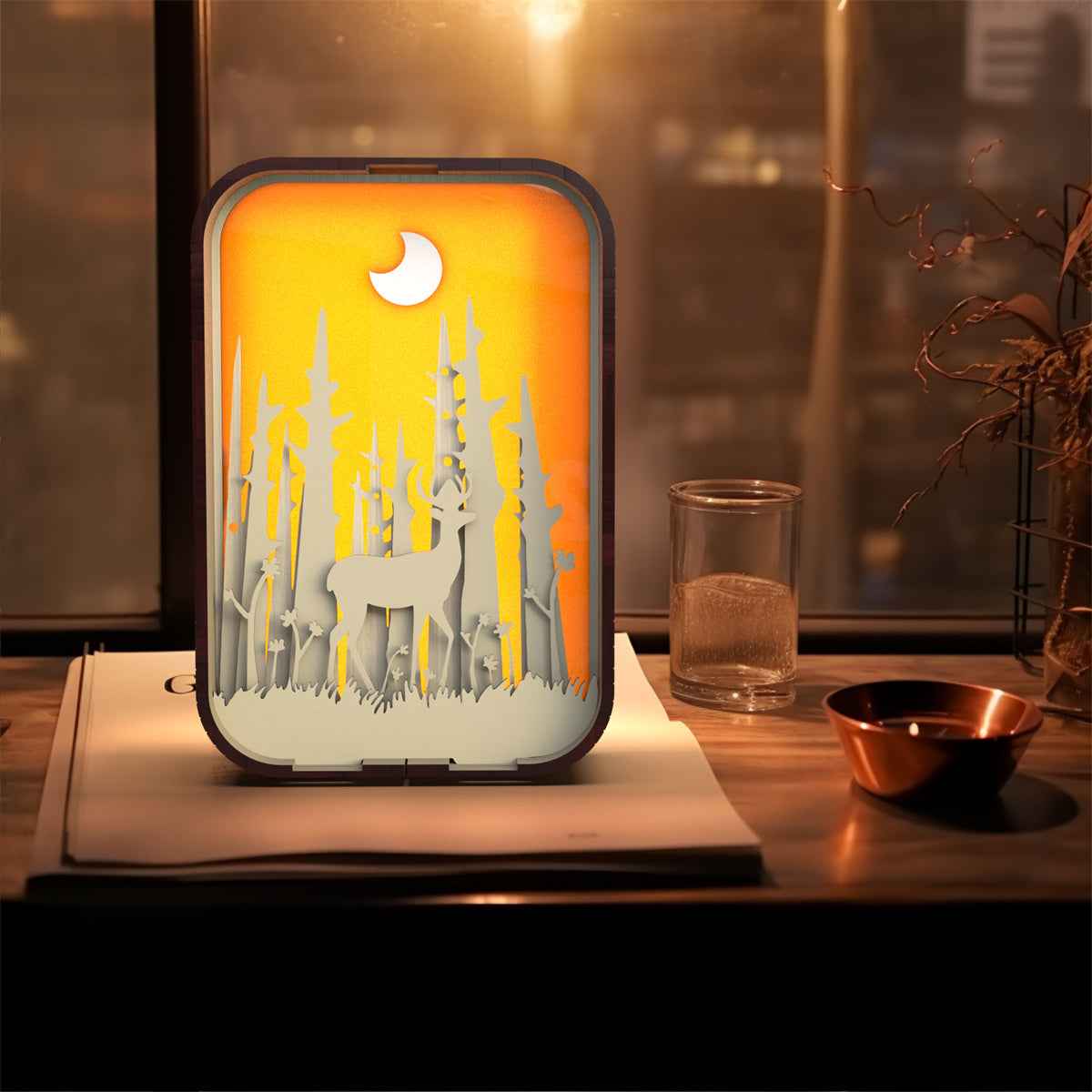 Laser-Engraved Wooden Night Light | Basswood & Black Walnut | USB | Touch Switch | Dimmable | 9.5×5×12.5cm | Bedside & Desktop Decor | Birthday Gift