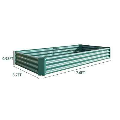 Metal Raised Garden Bed Kit | 7.6×3.7×0.98ft | Anti-Rust, Quick Assembly, Open Bottom | Silver, Black & Green