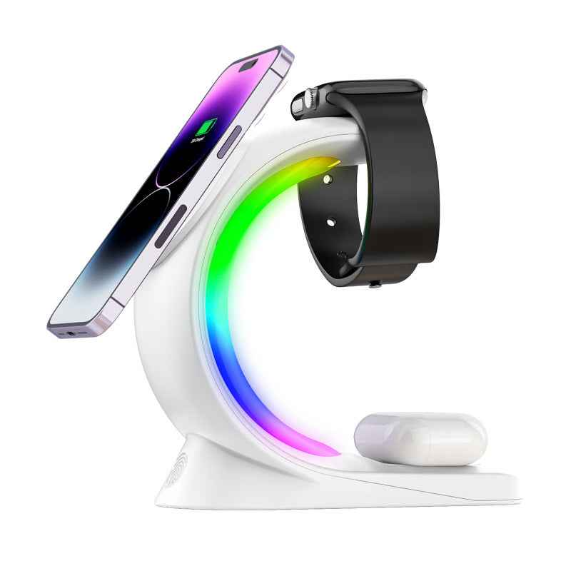 4-in-1 Magnetic Wireless Charging Station – Fast Charge for iPhone, Apple Watch & AirPods Pro with RGB Light