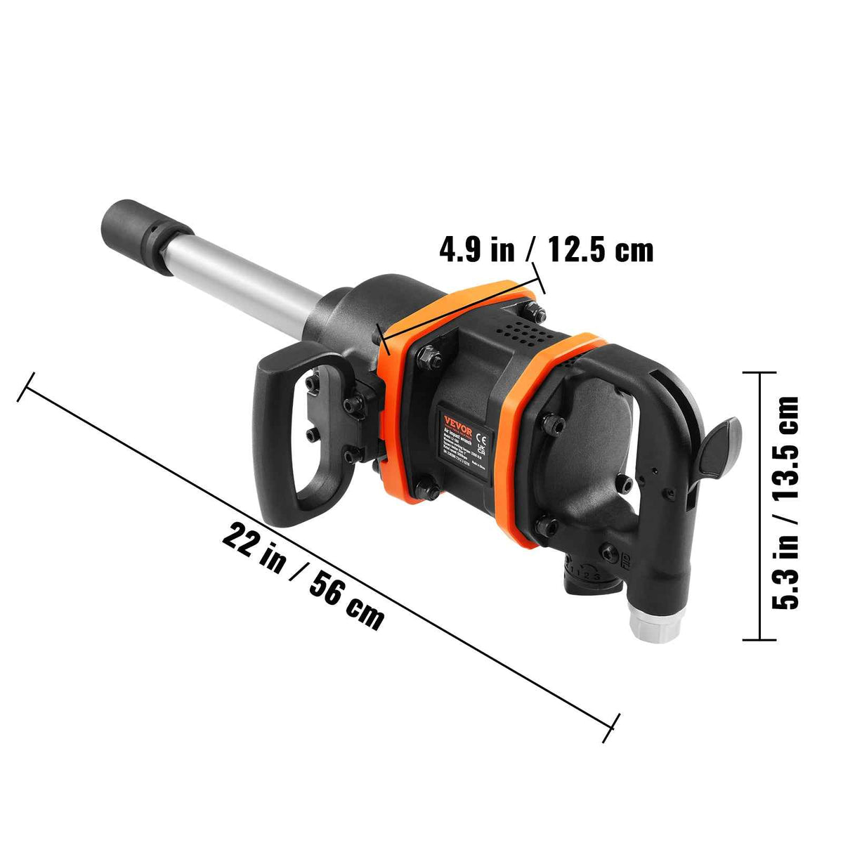 VEVOR 1" Air Impact Wrench | 3160 ft-lbs Reverse Torque, 8" Extended Anvil, Pneumatic, Carrying Case