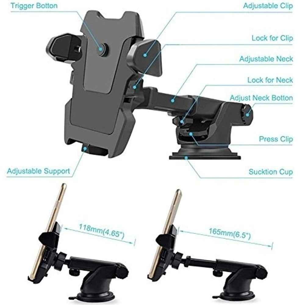 Universal Windshield Car Phone Mount – 360° Suction Cup Holder