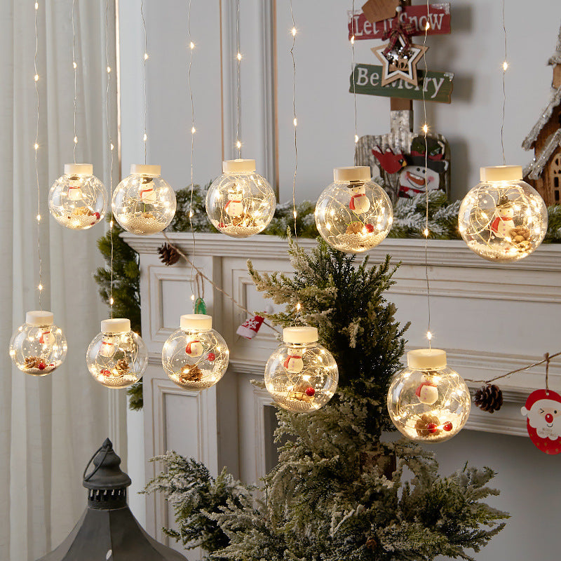 10-Piece LED Christmas Wishing Ball String Lights | PVC | Snowman, Santa & Christmas Tree | Window & Room Decoration | Fairy Curtain Light