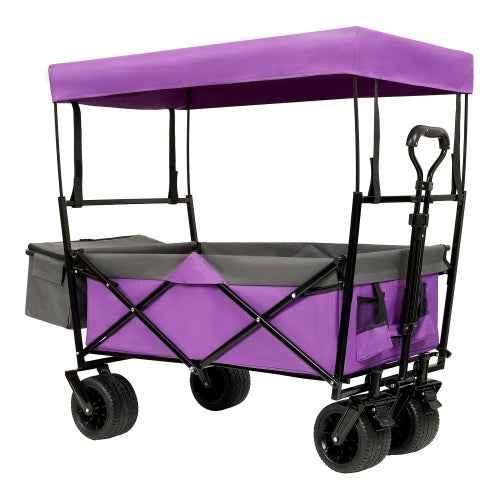480 lbs Collapsible Wagon with Canopy | 7" All-Terrain Wheels, Foldable, Camping & Garden