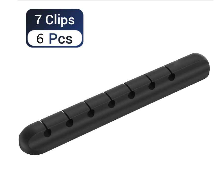 Silicone Self-Adhesive Cable Management Clips | 3, 5 & 7 Slot | Single, Twin & 6-Pack | Black