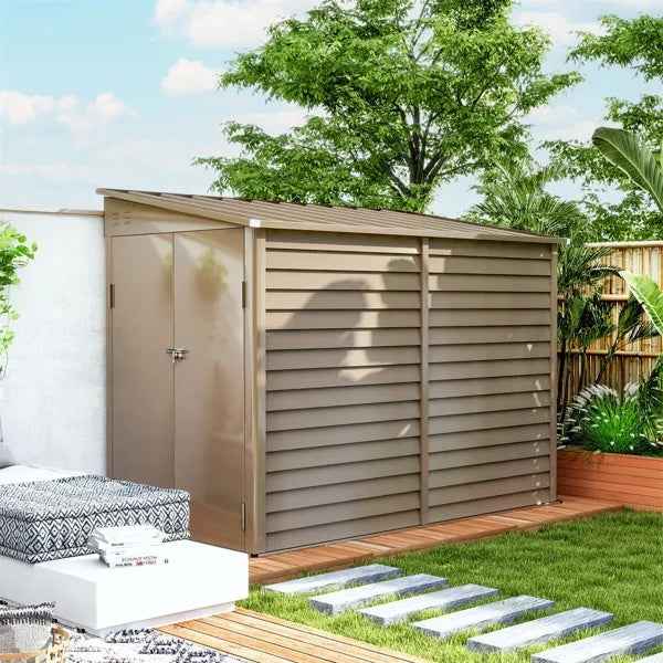 Large Galvanized Steel Garden Shed | 38ft², Snow-Rated, Wide Door, Vent & Brown Finish