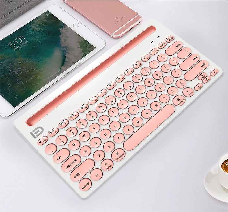 Wireless Bluetooth Keyboard | Slim Full-Size, Multi-Device Compatible | Black & Pink