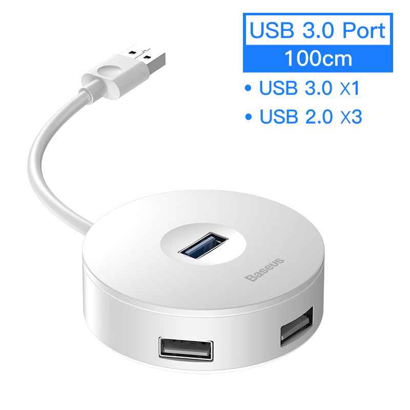 USB 3.0 Hub Adapter | 5Gbps, USB-A & USB-C, Micro USB Power, Compact Round Design | Black & White