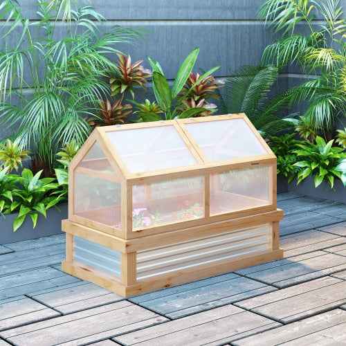 Outsunny Raised Garden Bed with Cold Frame Greenhouse | 48"x24"x32", Polycarbonate, Solid Fir Wood