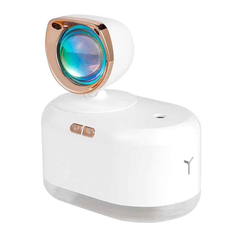 2-in-1 Sunset Projection Lamp & Air Humidifier | 5W | 2000mAh | 2–8hr Timer | Auto Shut-Off | <36dB | 13.3×9.2×14.6cm | USB & Battery | White | Home, Bedroom & Office