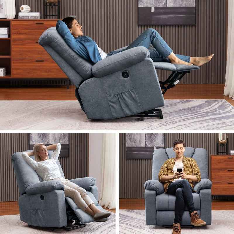 Electric Recliner Sofa Chair | 8-Point Massage, Shake & USB Charging | Blue Fabric