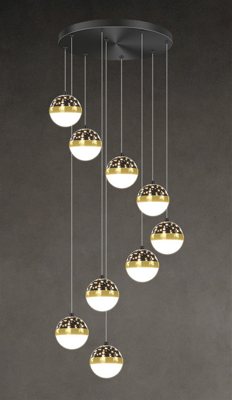 D6468 Nordic Minimalist LED Staircase Chandelier | Iron & PMMA, 5000K, Tricolor Dimming, 6-68 Heads, 111-240V
